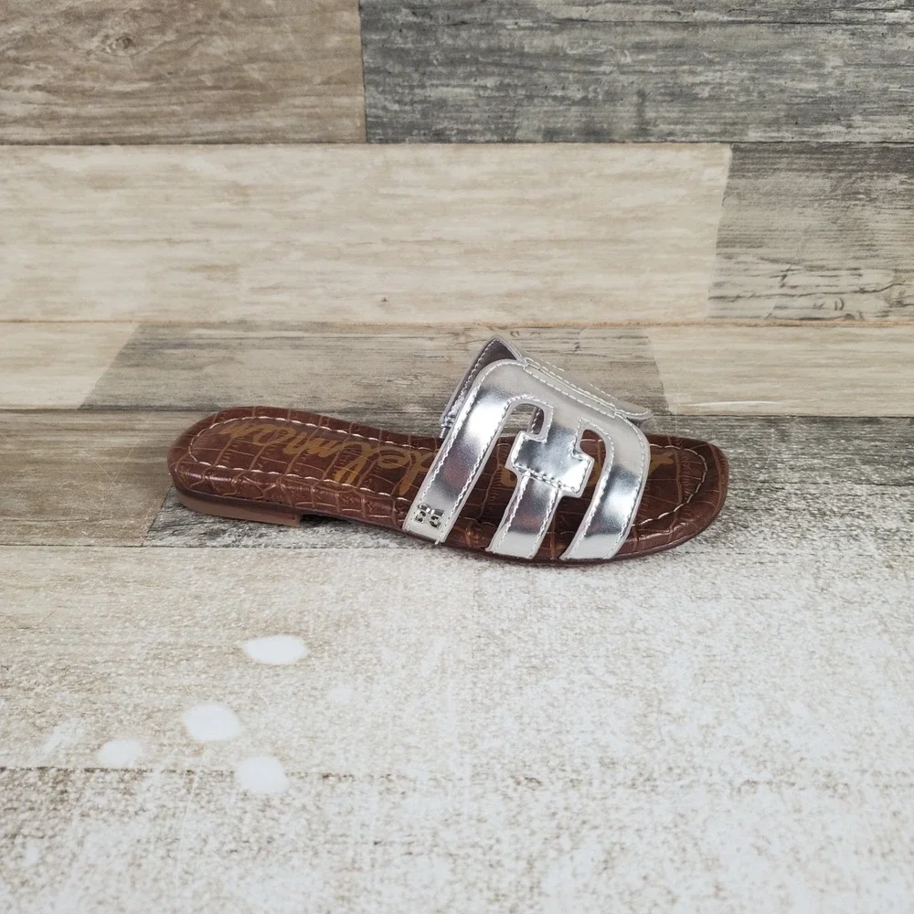 Sam Edelman Bay Kids Slide Sandals Sz 11 Silver Leather Comfort Slip On Open Toe